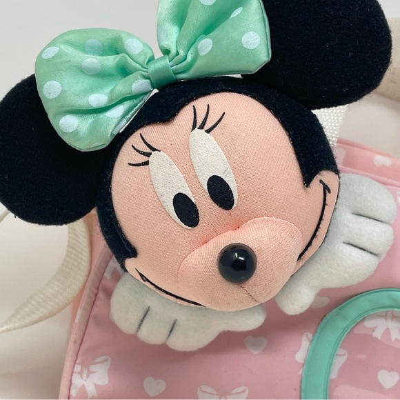 Vintage Minnie N Me Small Handbag Pink plush head straps zip top handle Disney - Picture 3 of 13